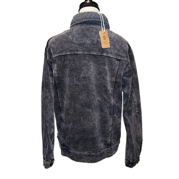 Simply Southern Gray Acid Wash Corduroy Jacket Sherpa Collar Distressed Size L - Picture 2 of 13